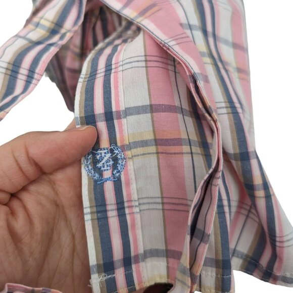 Vintage Y2K Izod 100% Cotton Pink Preppy Plaid Button Down Belted Shirt Dress S - Picture 5 of 5